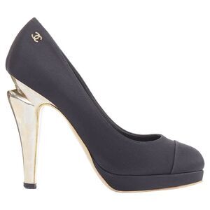 Chanel black satin heel platform